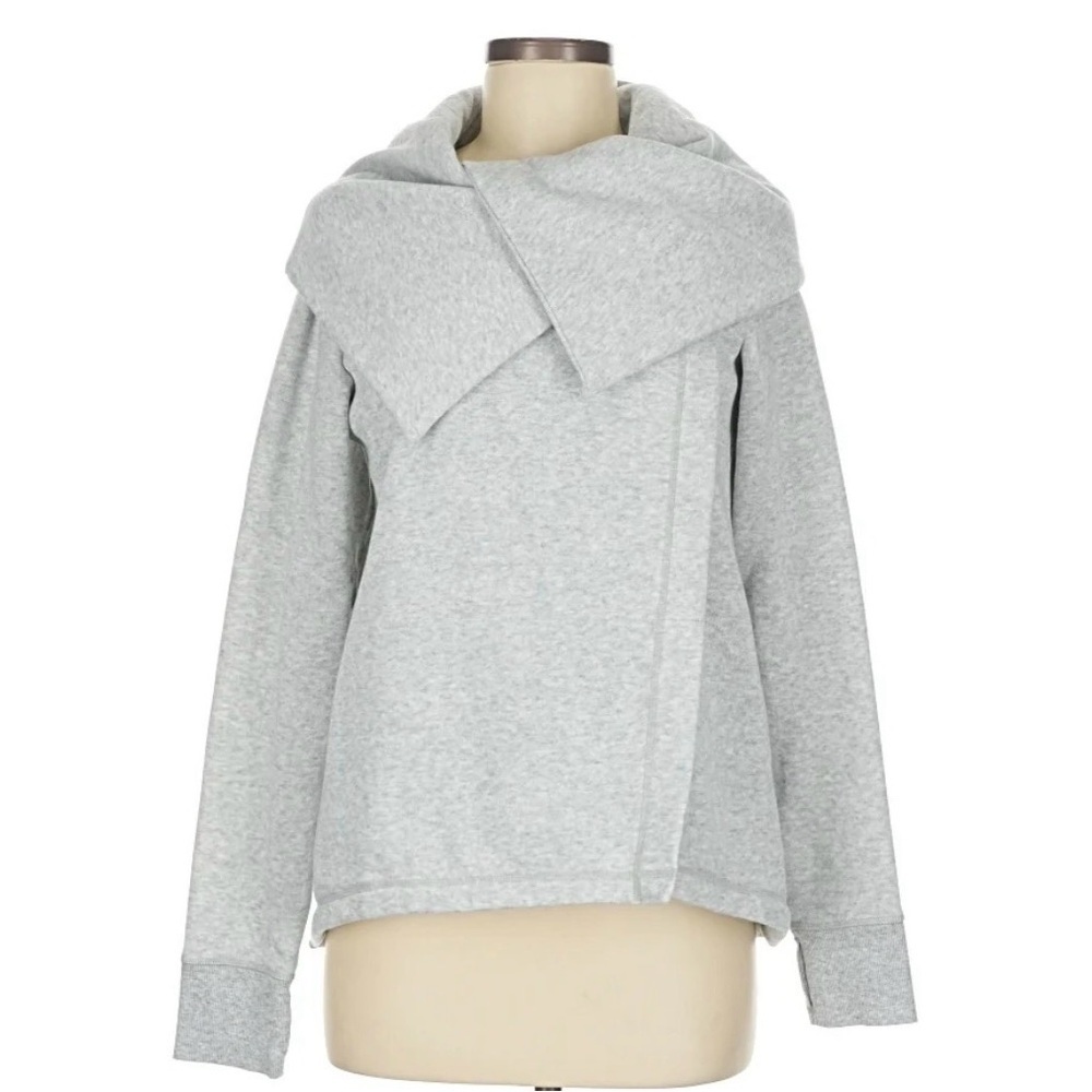 Z by Zella Small Gray Fleece Wrap Sweatshirt Asymmetrical Snap Cozy Pullover
